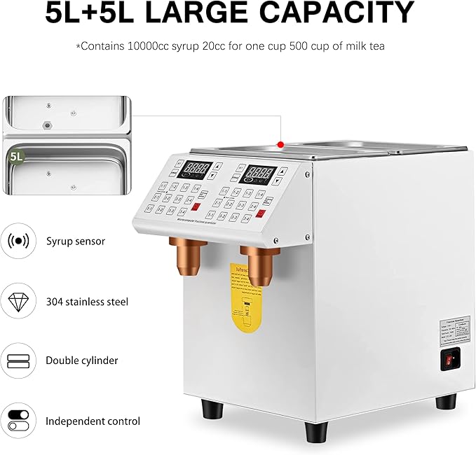 Automatic Fructose DispenserCommercial Double Cylinder Fructose Quantitative Machine700W Electric Fructose Syrup DispenserBubble Fructose Aid Tea Equipment for Dessert Shops24 Groups