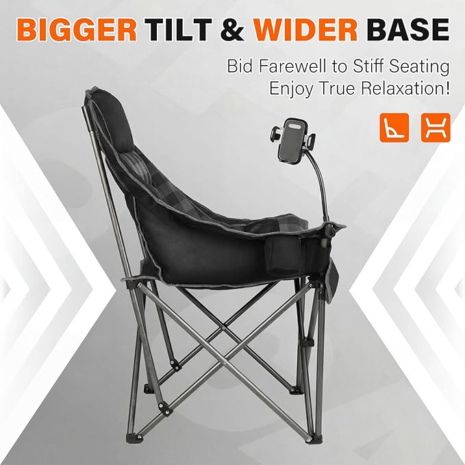 Oversized Camping Chairs for Adults- Heavy Duty Extra Large Lawn ChairFolding Comfy Padded Camp Chair for Outdoor Sports Garden Beach FishingWide&ampThickBlack Plaid