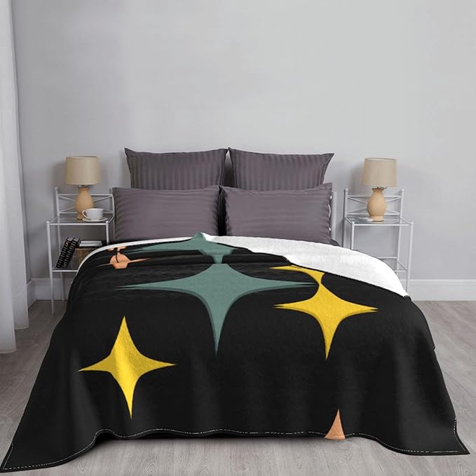 80X60 Mid Century Modern Eames Atomic Starbursts Lightweight Flannel Blanket - Soft and Breathable Polyester Suitable for Travel Camping and Home Decoration
