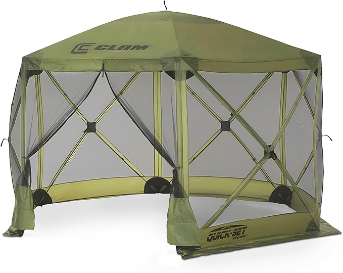 CLAM Pop Up Screen Tent Outdoor Camping Gazebo Canopy Escape 11.5' Green - Heavy-Duty Portable Screened Shelter with Netting for Beach Patio and Backyard