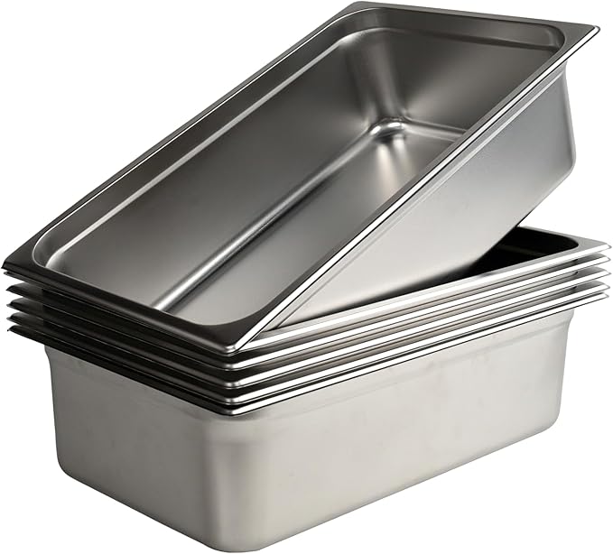 Pearington 12-Piece Full-Size Hotel Pans with Lids 21L Steam Table Capacity Ideal for Catering and Commercial Use 304 Stainless Steel 20.8 x 13 x 5.9