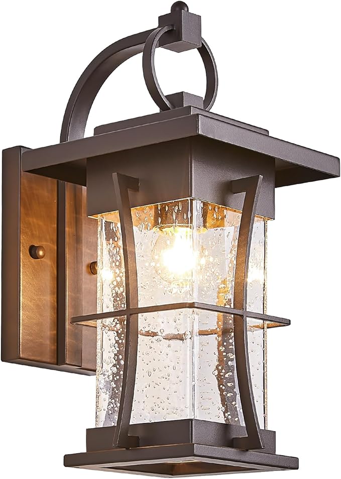 Oil Rubbed Bronze Outdoor Light Sconces Wall Mount Matte Brown Outdoor Wall Lamp Large Exterior Porch Wall Lantern with Seeded Glass 15 Outside Lights for House Front Door Patio Backyard