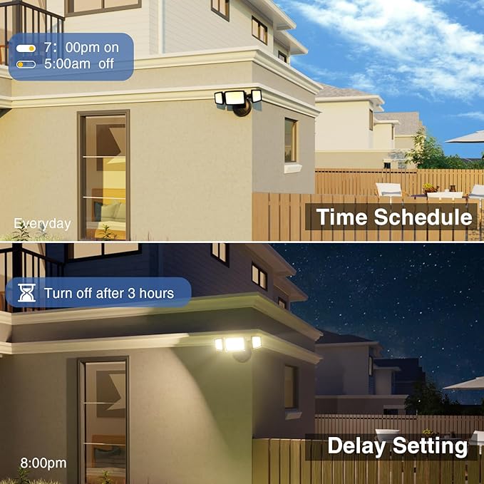 Onforu 55W Smart LED Flood Lights Outdoor 5500LM Tunable 2700K-6500K APP Control WiFi Alexa Security Lights with Timer &amp Adjustable 3 Head IP65 Waterproof for House Yard Porch Garage Back