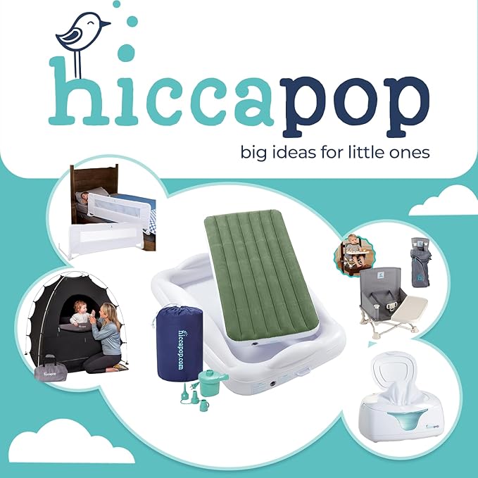 Hiccapop Inflatable Toddler Travel Bed with Safety Bumpers [4-Sided] Portable Toddler Bed for Kids Toddler Air Mattress Kids Air Mattress - Sage Green
