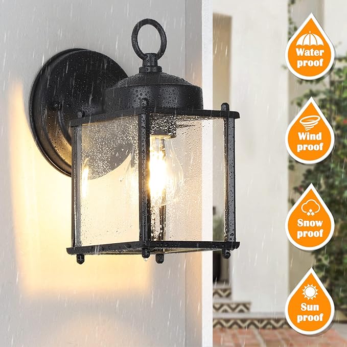 Outdoor Wall Lantern Exterior Waterproof Wall Sconce Light Fixtures Black Front Door Wall Lighting with Clear Beveled Glass Shade 2 Pack