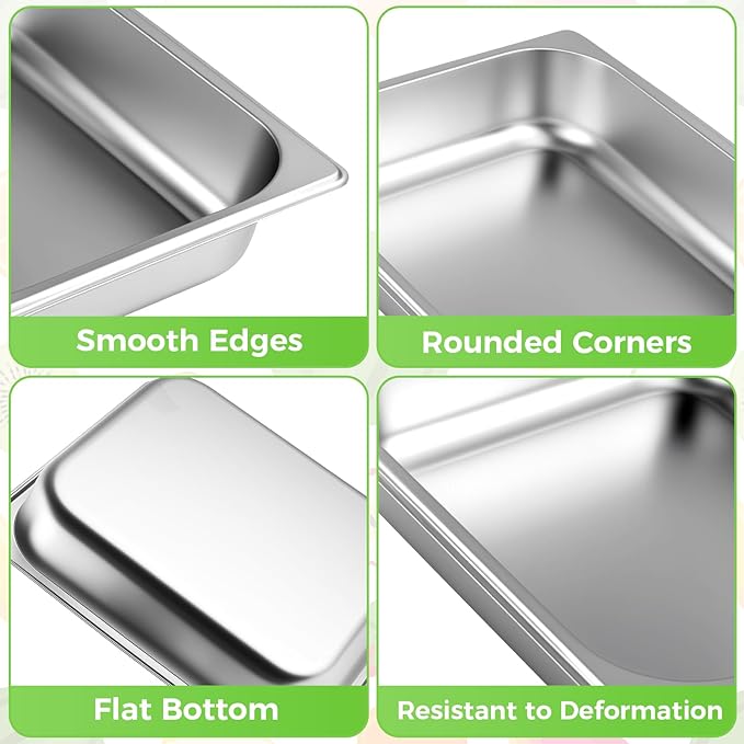 4 Pack Hotel Pans Half Size 2.7 Deep 1/2 Size Stainless Steel Steam Table Pans Metal Food Pan for Buffet Catering Breading Tray Chafing Pan for Restaurant Service Party Supplies