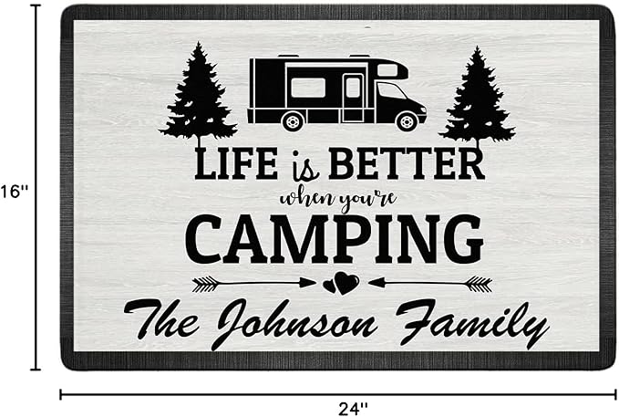 Personalized Campsite Doormat - Life is Better When You are Camping Custom Family Name Door Mat RV Accessories for Inside Outside Funny Rugs Decorations Travel Trailers 16 x 24 inches