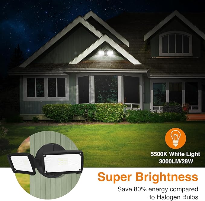 LEPOWER 28W 3000LM ‌LED Security Flood Light‌ ‌Outdoor‌ Switch Controlled Aluminum ‌Security Light‌ 2 Adjustable Heads 5500K Daylight IP65 Waterproof Wet Location for Patio Garden Yard Lights