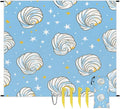 Waterproof Sandproof Beach Blanket 59''×68'' White Shells Polyester Outdoor Picnic Blanket with 4 Stakes &amp Storage Bag for BeachCampingVacation Blue