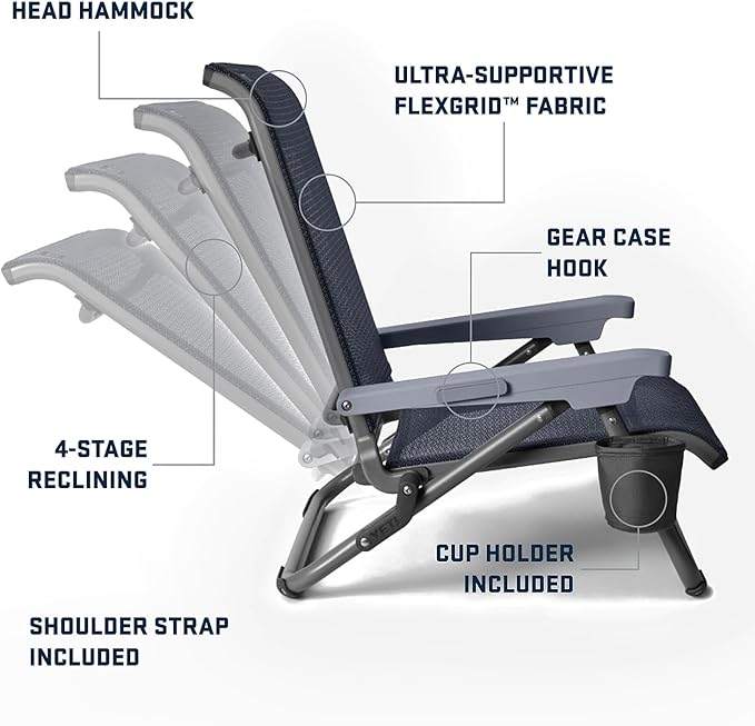 YETI Hondo Reclining Beach Chair Breathable UV-Resistant and Supports up to 350 lbs Navy