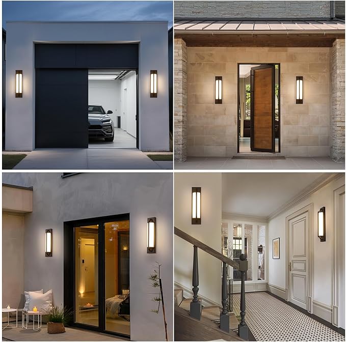 18 Inch Modern Outdoor Wall Lights Dimmable LED Black Exterior Wall Sconce Lighting Fixtures with Milk Glass Rectangular Outdoor Lights for Garage House Porch
