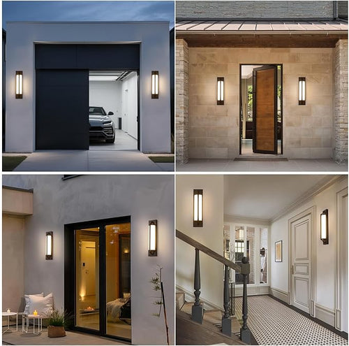 18 Inch Modern Outdoor Wall Lights Dimmable LED Black Exterior Wall Sconce Lighting Fixtures with Milk Glass Rectangular Outdoor Lights for Garage House Porch