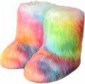 Womens Furry Faux Fur Booties Winter Warm Snow Ankle Boots Fuzzy Fluffy Furry Mid Calf Boots Outdoor Comfy Flat Shoes