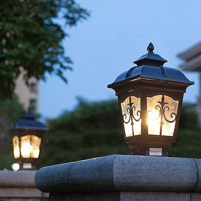 Outdoor Column Lights IP65 Waterproof Garden Post Light Fixture Aluminum Glass Pillar Lights Outdoor Fence Column Cap Light External Patio Landscape Post Lamps (Black)