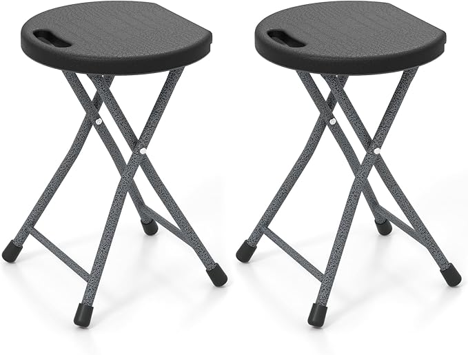 Goplus Folding Stool 2 Pack 18 inch Foldable Camping Stool for Adults with 440 lb Capacity Portable Plastic Fold up Stool Collapsible Round Stool with Handle for Fishing Hiking Gardening BBQ