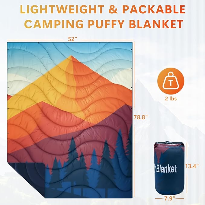 Camping Blanket Packable Down Alternative Puffy Outdoor Blankets Lightweight Water-Resistant Compact Outdoor Blanket for Airplane Travel Picnic Stadium Hiking Party Cold Weather 55x78.8