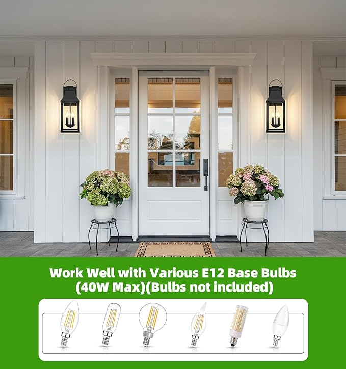 tewei 2-Pack Outdoor Wall Lights 20'' Porch Light Outdoor Wall Sconce Lantern Modern Black Exterior Lighting Fixture Wall Mount Outside Light for House Garage