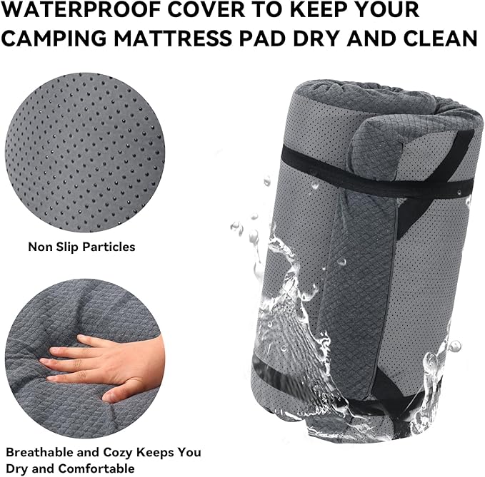 HOMBYS Memory Foam Camping Mattress PadPortable Sleeping Pad for AdultWaterproof Cot MattressRoll Up Floor MattressFoldable Backpacking Travel Bed for HikingGuest Bed