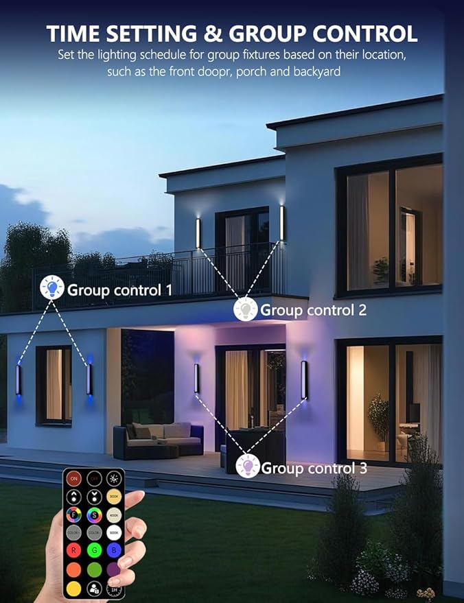 RGB Outdoor Wall Lights 23.6” LED Long Exterior Porch Sconce Lights Wall Mount Up and Down Patio Lighting Fixtures with Remote Control for House Garage 1 Pack