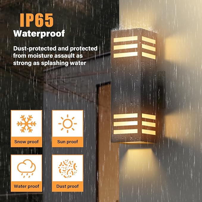 Motion Sensor Outdoor Wall Lights Dusk to Dawn Exterior Light Fixture with 3 Modes Waterproof Modern Dimmable Porch Light with Up Down Lighting for Patio Garage Front Door Matte Black 2Pack