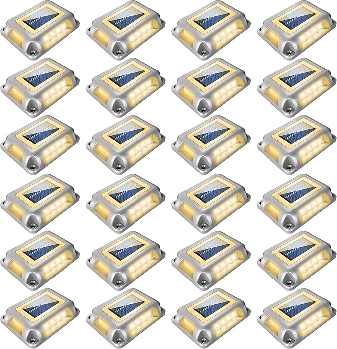 T-SUN Solar Dock Lights Solar Driveway Lights Outdoor 24 Pack LED Ground Driveway Light 3000K Warm White Deck Light for Path Garden Sidewalk Stair Ground Pathway