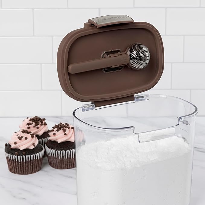 ProKeeper+ Airtight Food Storage Container Set – Clear Plastic Flour and Sugar Canister Set with Magnetic Accessories for Kitchen Organization (Brown 9-Piece)