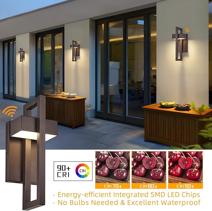 tewei LED Outdoor Wall Sconce Dusk to Dawn Outdoor Lighting Modern Exterior Lighting Fixtures Brown LED Front Porch Lights Outside Wall Mount Lights for House Hallway Warm White 3000K 1 Pack