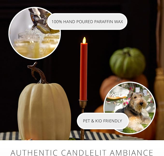 Luminara - Flameless Battery Operated Taper Candle - Harvest Pumpkin - Pack of 1-1x9.5 - LED Flickering Flame - Realistic Safe for Home Kids and Pets