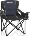 Oversized Folding Camping Chair for Adults - 450lbs Support - Heavy Duty Portable Lawn Chairs with Side Pocket Cup Holder Cooler Bag for Sports Garden Beach Fishing Black