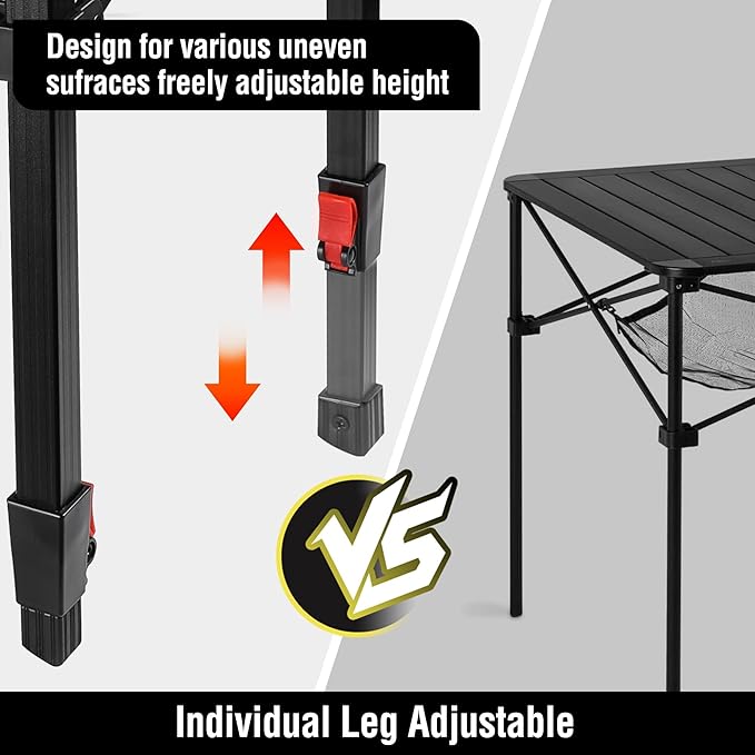VILLEY Folding Camping Square Table with Carry Bag Folding Camping Table with 2 Cup Holders &amp Carry Bag