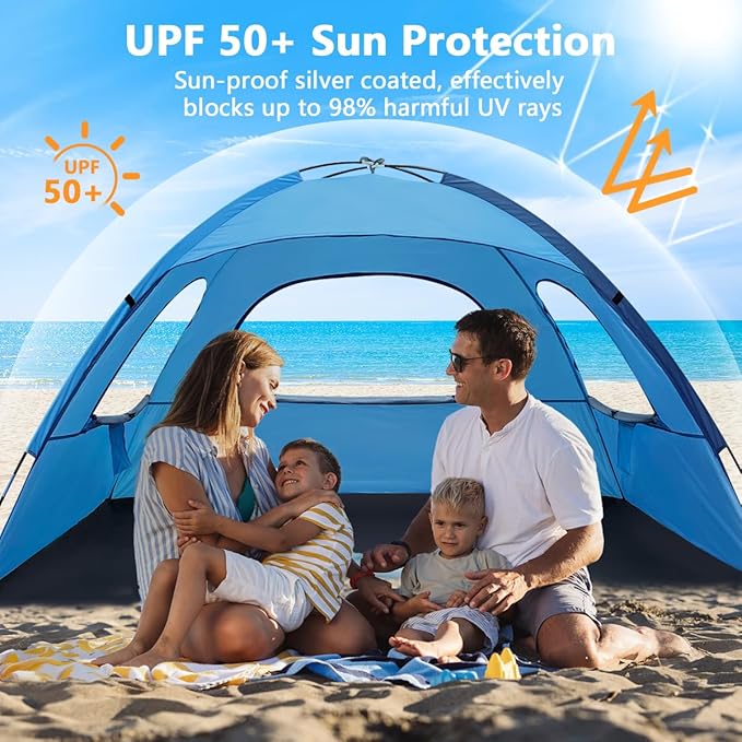 NXONE Beach Tent Sun Shelter with UPF 50+ UV Protection Lightweight Easy Setup Portable Beach Canopy for Family Large Space for Beach Camping &amp Outdoor 3/4/6 Person
