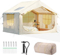 Glamcamp 4-6 Person Inflatable Tent - Quick Setup Air Tent with Stove Jack 420D Oxford (PU2000) 15cm Air Beams 2 Doors &amp Windows