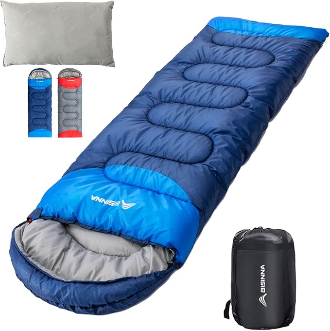 BISINNA Sleeping Bag with Pillow - 4 Season Backpacking Sleeping Bag Lightweight Waterproof Warm and Washable for Adults Kids Women Men's Outdoors Camping Hiking Mountaineering