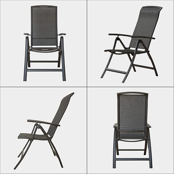 Domi Patio Outdoor Sling Chairs Set of 2 Folding Outdoor Reclining Camping Chairs with Armrest Adjustable High Backrest Portable Chair