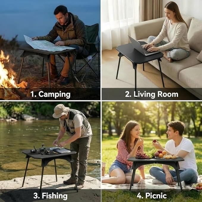 Folding Camping TableOutdoor Small Portable Aluminum Camp Table with Backpacking Carrying Bag for Camping Beach Picnic Grilling Hiking FishingTravel (Black)