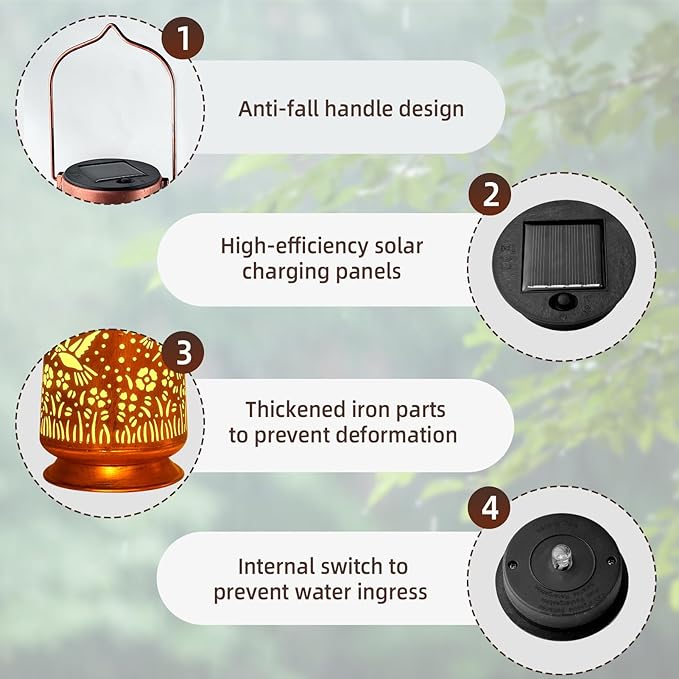 Solar Lanterns Outdoor Waterproof Gifts for Women Grandma Gifts for Mom Dragonfly Projection Garden Decor Solar Hanging Lantern Metal for Patio Yard Festival Pathway Landscape (Dragonfly 4)