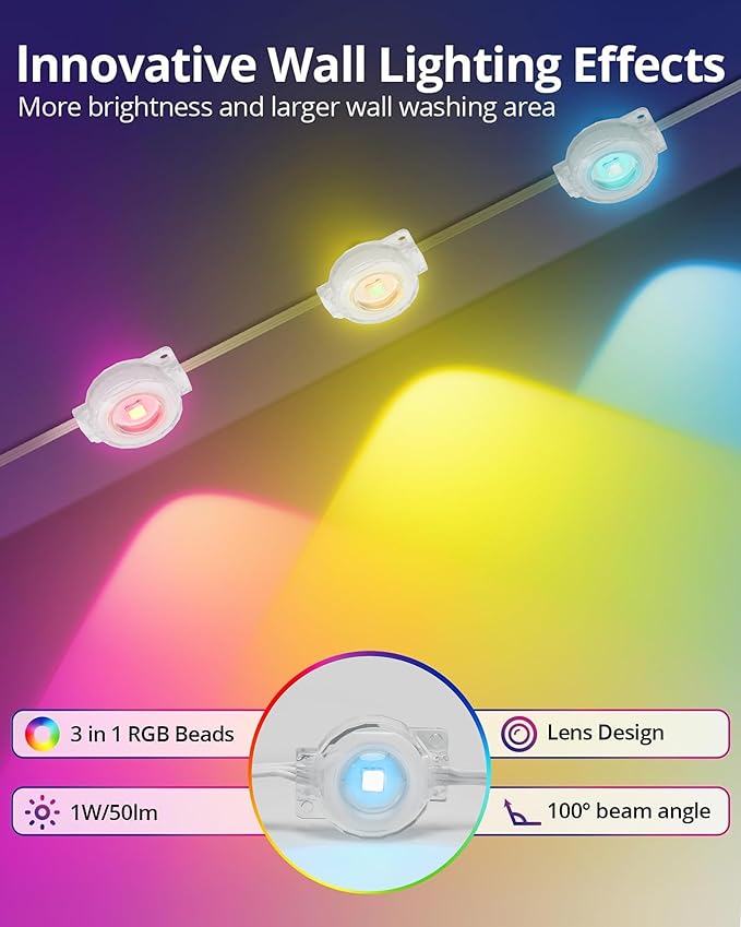 Permanent Outdoor Lights 111ft with Smart 72 LED Light with App Control DIY Scene Modes IP65 Waterproof Christmas Outdoor Lights Outside Roofline Decor Garden Decor Party Holiday Xmas