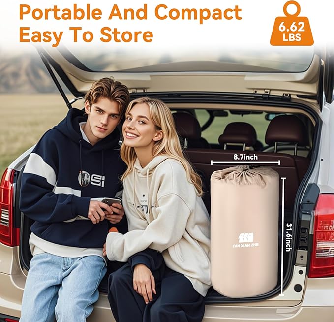 Self Inflating Sleeping Pad with Electric Pump 4 Ultra-Thick Memory Foam Single Sleeping Mats Easy Inflate&amp Deflate 9.5 R-Value Insulated Camping Mattress Pad for Camping Travel (Khaki)