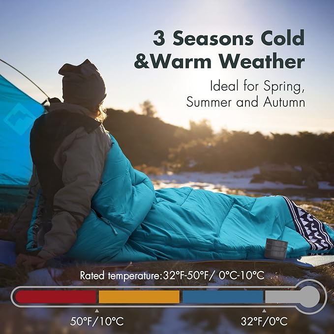 VILLEY Camping Sleeping Bag Lightweight Backpacking Sleeping Bag with Compression Sack for Adults &amp Kids Outdoor Camping Hiking Equipment for 3 Season Warm &amp Cool Weather - Summer Spring F