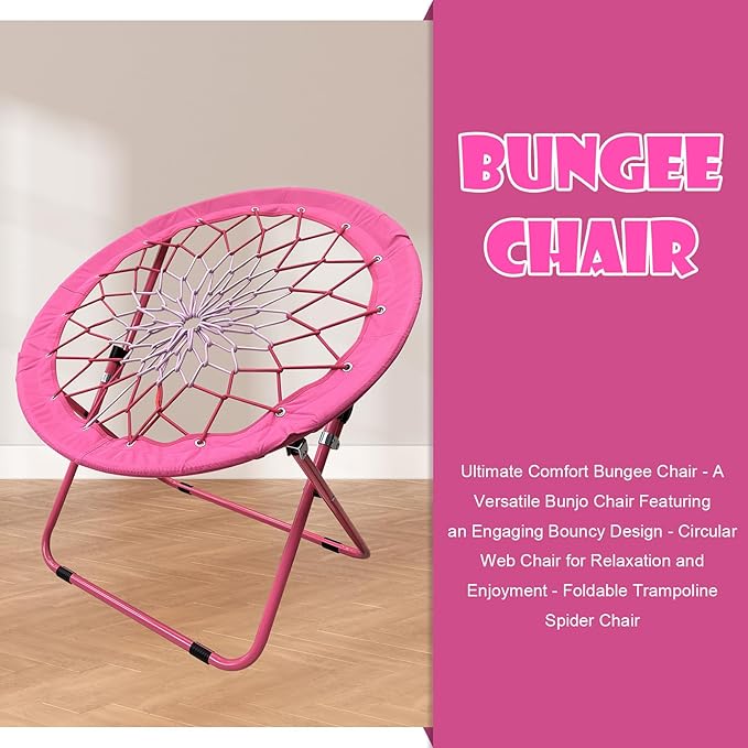 2Pack Bungee Chair Set Portable Foldable Dish Chair Bunjo Game Chair for Outdoor and Indoor and Camping and BBQ (PINK-2PK)