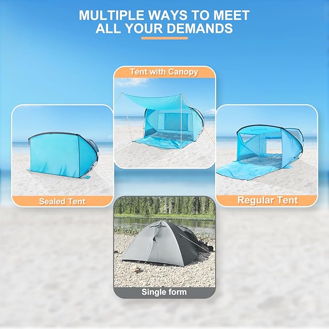Beach Tent with Canopy Beach Cabana Sun Shelter for 4-6 Person Lightweight Portable Beach Cabana with UPF 50+ Sun Shelter and Ventilation Windows Ideal for Family Fun and Outdoor Camping