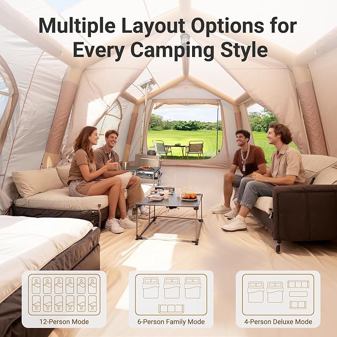 ABORON 2/6/8/10/12 Person Inflatable Camping Tent Easy Setup Blow Up Tent with Hand Pump PU3000mm Waterproof &amp Breathable 4 Season Glamping Tent for Outdoor Camping