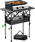 GARLLEN Folding Camping Table 2-Height Adjustable Portable Picnic Table with Roll-up Tabletop Lightweight Aluminum Outdoor Table with Storage Net &amp Carrying Bag for Camping Picnic BBQ