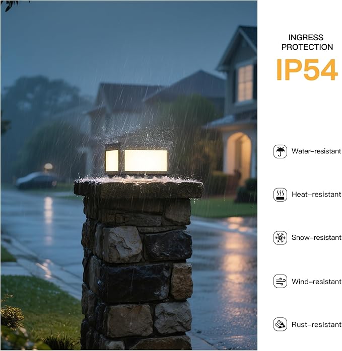 Solar Post Lights 9.8 Modern Pillar Lights Outdoor Dusk to Dawn Column Light Waterproof 3000K Square Lamp Fence Posts Cap LED Light Landscape Lighting for Patio Garden Deck Outside Columns