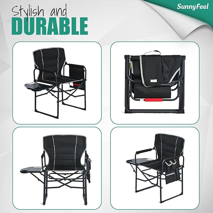 SUNNYFEEL Camping Directors Chair Heavy DutyOversized Portable Folding Chair with Side Table Pocket for Beach FishingTripPicnicLawnConcert Outdoor Foldable Camp Chairs