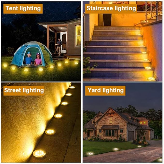 ZGWJ 8 Pack Solar Ground Lights8 LED Solar Garden Lights Outdoor Waterproof Landscape Lighting for Yard Walkway Patio Lawn Driveway Decoration Warm White