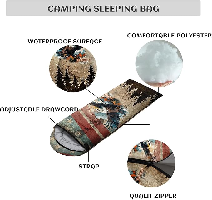 Sleeping Bags for Adults Youth Kids3D Printing Camping Sleeping Bag for Girls Boys Lightweight Waterproof Cold/Warm Weather Sleeping Bag for 3 Seasons