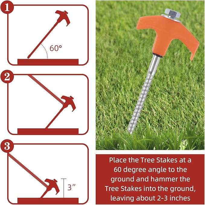 50 Pack 8 Inch Screw in Tent Stakes Heavy Duty Tent Stakes Screw in Ground Camping Stake with Hex Head Driver Metal Pegs Spikes for Camping Garden Yard (Orange)