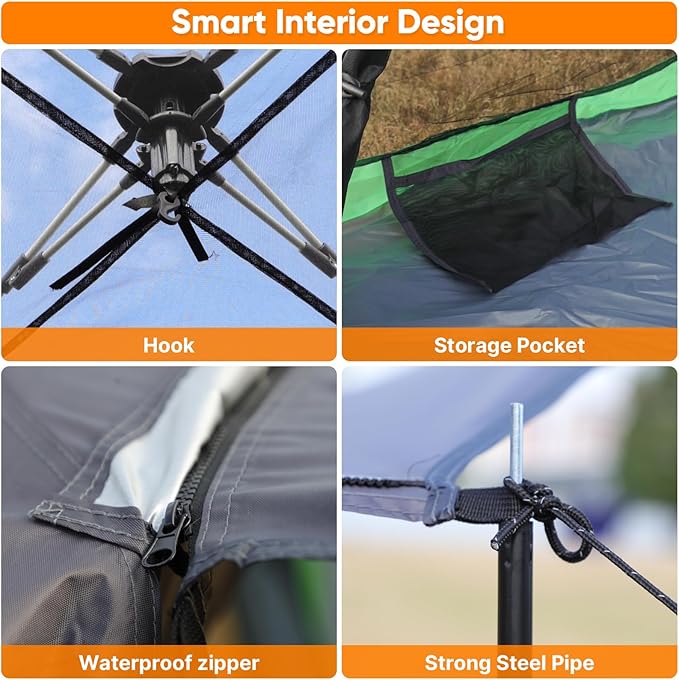 Golabs 3 Person Camping Tent w/ 9.5x8.5 ft Canopy 3-Minute Setup by Pre-Attached Pole PU1500mm Waterproof 4 Side Mesh Tent Top &amp Door &amp Ventilation Portable Family Tent w/Carry Bag &amp P