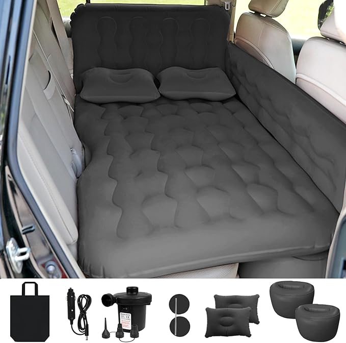 ISWEES Car Bed SUV Air Mattress Car Air Mattress with Electric Pump 2 Inflatable Pillows and 2 Footrests for Back Seat Side SeatTrunk Sleeping Thickened Camping Bed - Black